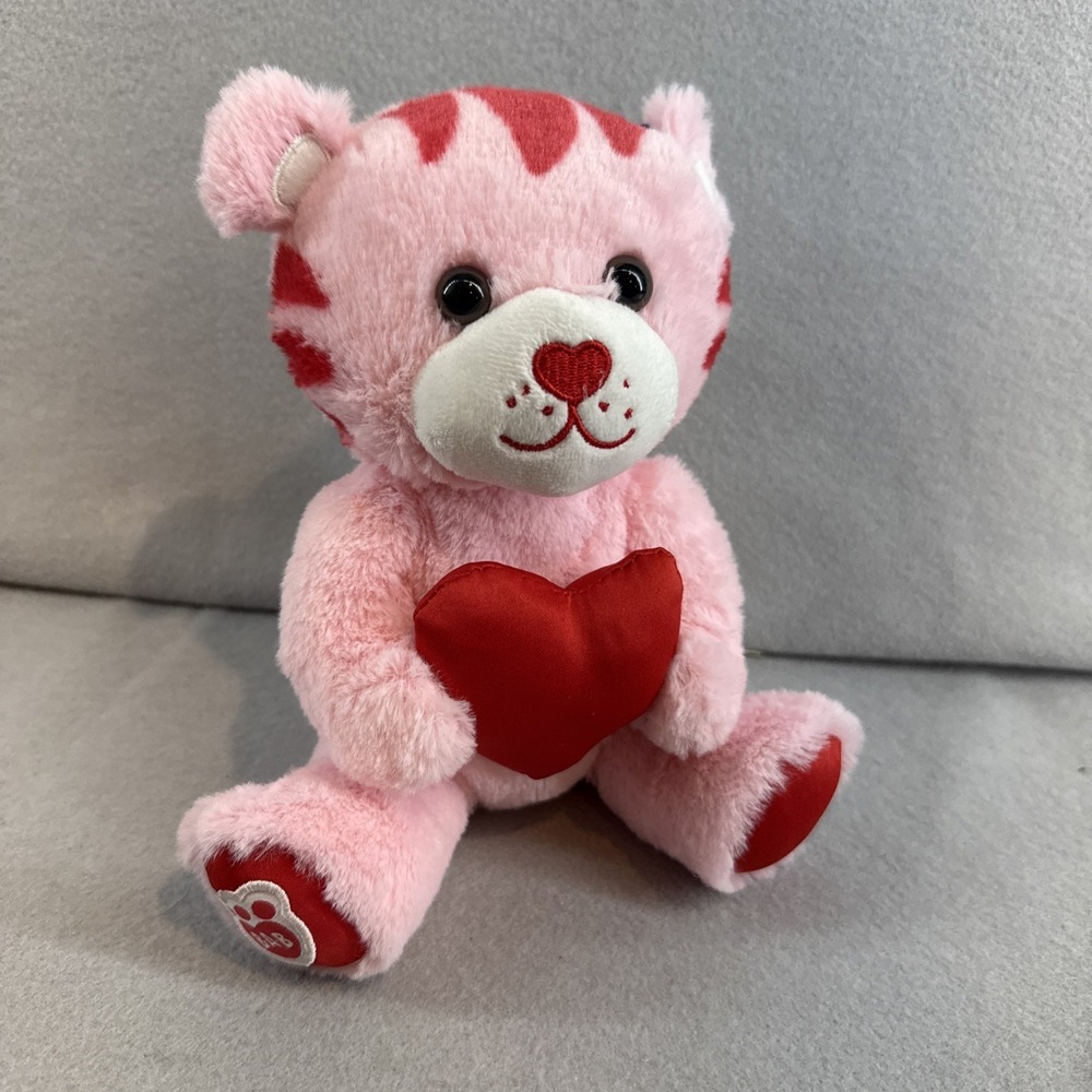 Build a Bear Pink Heart Tiger Valentines Mini Plush NWT